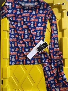 LeV Baby Blue Firetruck & Dalmatian Bamboo Pajama Set size 7/8 NWT
